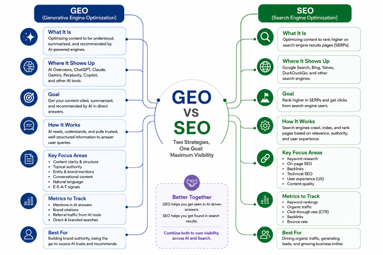 GEO vs SEO: What’s the Difference and Which One Does Your Website Need? SEO VS GEO MINDMAO IMAGE