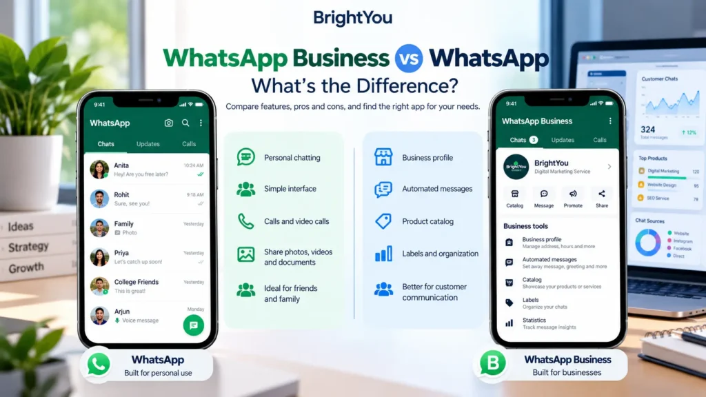 WhatsApp Business vs WhatsApp comparison showing key features and differences