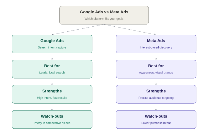 Google Ads vs Meta Ads: Which Is Better for Your Business? google ads vs meta ads mindmap