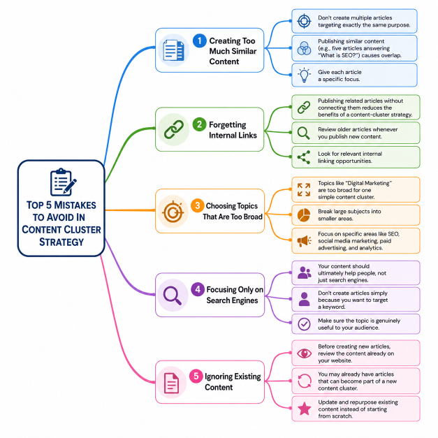 How to Create Content Clusters for Better SEO Rankings cluster mistakes mindmap