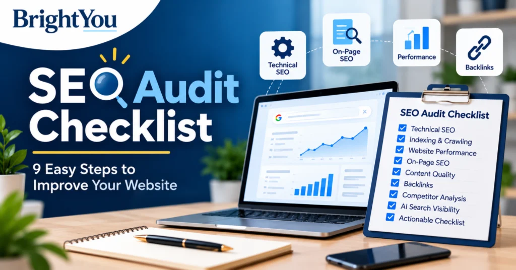How to Do an SEO Audit for a Website: A Step-by-Step Checklist SEO audit checklist with technical SEO, on-page SEO, website performance, backlinks, and content optimization.